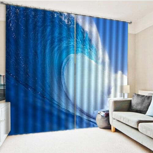 Custom blue waves curtains 3D Blackout Curtains Living Room Bedroom Hotel Window Drapes Cortinas