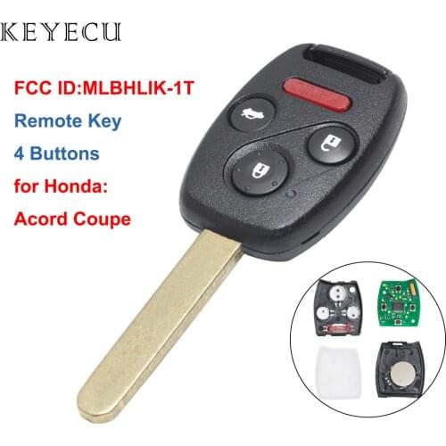 Keyecu Replacement Remote Key 4 Buttons Fob for for Honda Accord Coupe and Acura TL TSL ZDX, FCC ID: MLBHLIK-1T