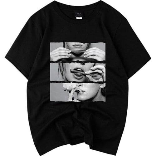 2019 Spring and Summer Causal T Shirts Women Smoking Printing Woman Loose Tops Hip Hop Style Tshirt