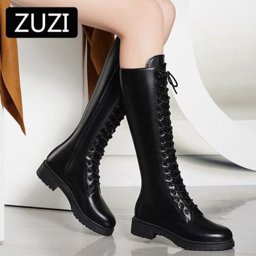 ZUZI Long Boots Women 2021 New Autumn and Winter Lace-up High-top Man Womens Boots But Knee Boots Small Knight Boots