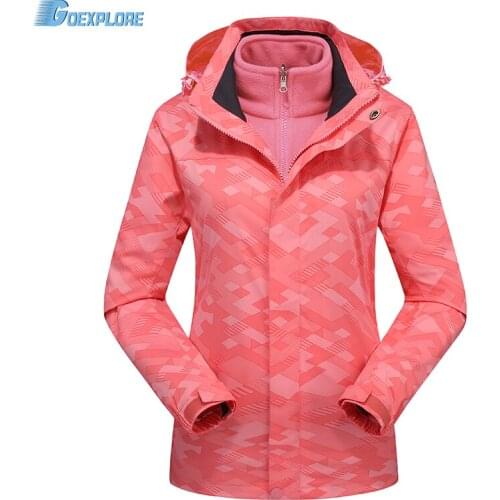 Goexplore Winter Windbreaker Hiking Camping Jackets Outdoor Hoodie Camo Sports Coat Men double layer Waterproof Jackets women