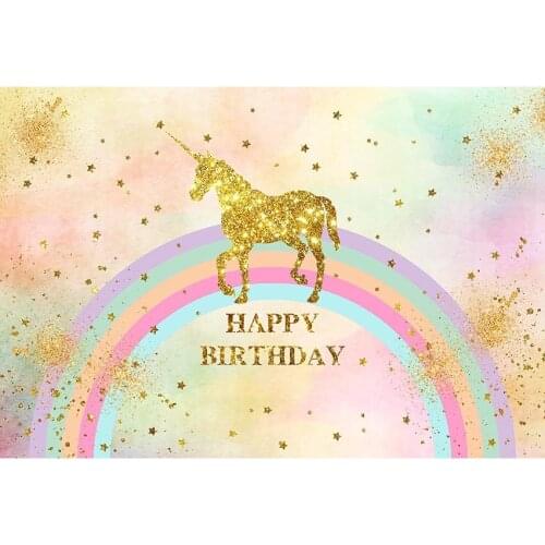 Starry Sky Gold Powder Photography Background Rainbow With Twinkle Stars Gloden Unicorn Backdrop For Girls Birthday Party Decor