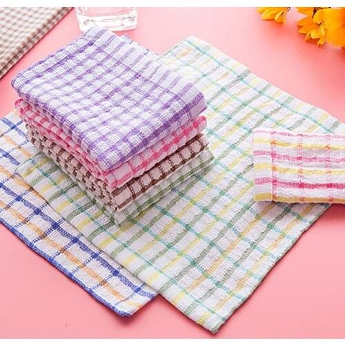 1 Pc Skin-friendly Dish Cloth Plaid Pattern Cotton Fast Drying Oil-absorbing Cleaning Dish Towels for Home Kitchen Supplies