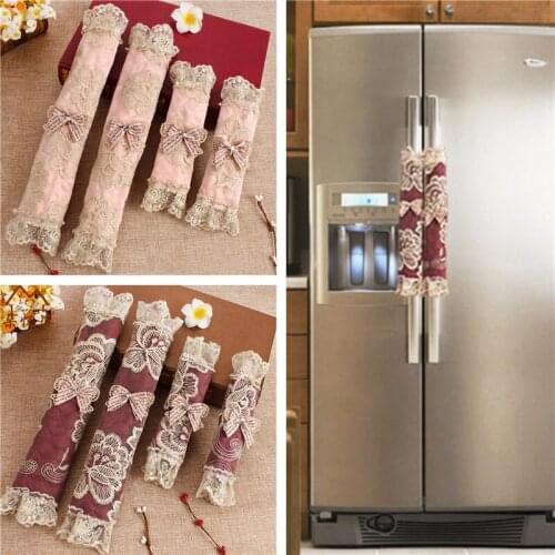 1 Pair Refrigerator Microwave Oven Door Handle Covers Gloves Embroidered Lace Vintage Fridge Kitchen Appliance Handle Cover