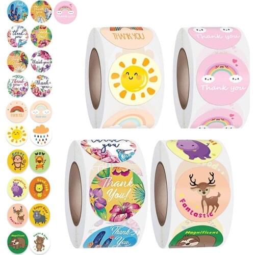 1Roll 2.5cm Round Adhesive Cute Cartoon Sticker Christmas Day Decoration Baking Envelope Coated Paper Thankyou Packaging Label