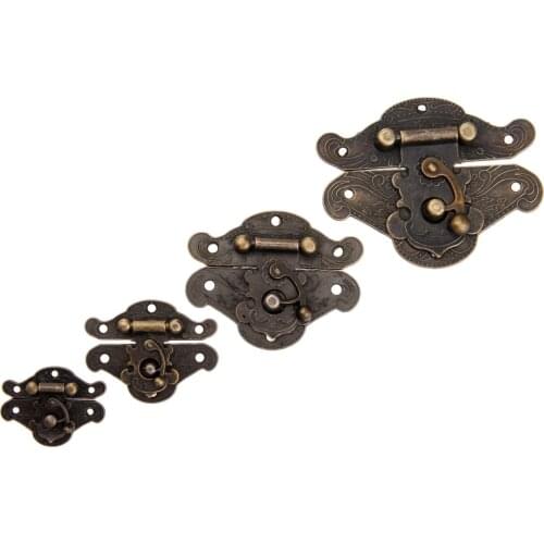 1Pc Antique Bronze Metal Lock Decorative Latch Hasps Hook Gift Wooden Jewelry Box Padlock With Screws For Furniture Hardware