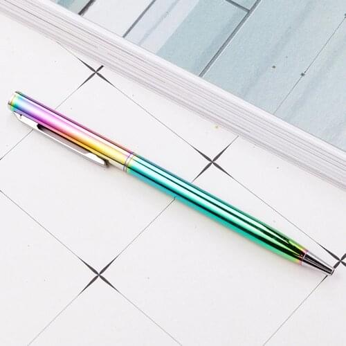 1Pcs Rainbow Colorful Ball Pen Stainless Steel Rod Rotating Metal Ballpoint Pen Stationery Ballpen 1 mm Office & School Supplies