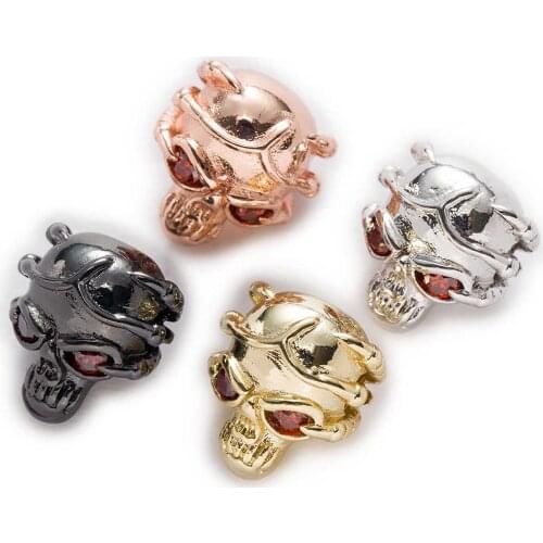 1 Piece Micro Inlays Zircon Skull Shaped Copper Beads For Jewelry Making Women Children DIY Bracelet Necklace Findings 12x10mm