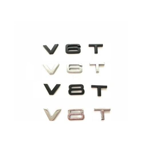 1X Car Styling 3D Metal Chrome Black V6T V8T Side Body Emblem Tail Trunk Fender Badge Sticker For Audi A4 A3 A5 A6 A1 Q3 Q5 Q