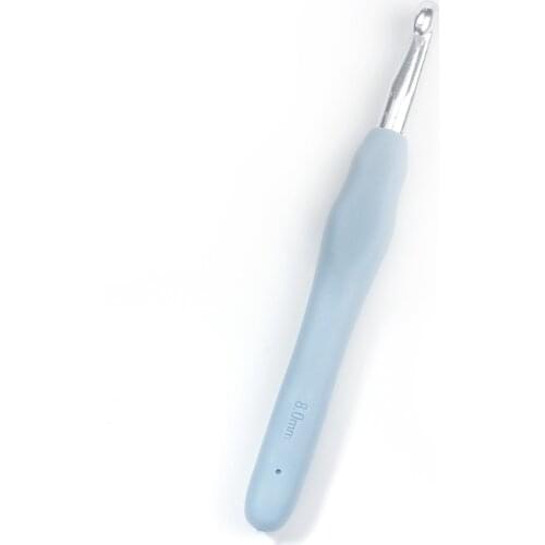 2PCs 8mm Blue Color TPR Aluminum Crochet Hook Set Knitting Needles Soft Handle Sweater Sewing Needles Knitting Tools 13.9cm long