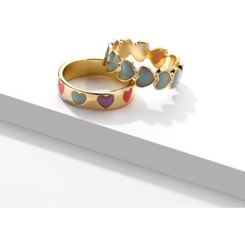 2pcs/set Colorful Enamel Heart wedding ring set engagement Rings for women Lovely Stacking Rings for Best Friend Cute Heart Ring