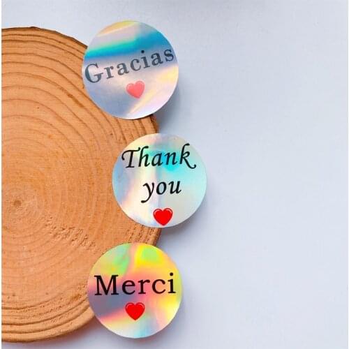 500pcs Holographic Laser merci gracias thank you Sticker Stationery DIY Adhesive Scrapbooking Card Business Package Sticker