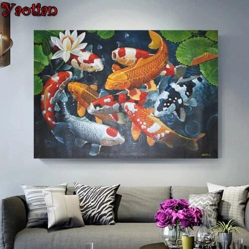 5D DIY Diamond Painting Chinese koi fish graph Full Square Round Picture Of Rhinestone Diamond Mosaic Pattern Home Decor