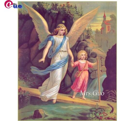 5D Diy Full Square Round Religious Diamond Painting Diamond Embroidered Guardian Angels Diamond Mosaic Cross Stitch Sticker