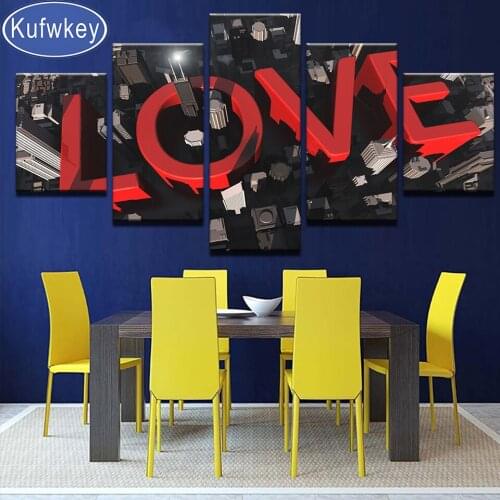 New Diamond Painting Red Love Building Romantic Abstract Painting Full Square/Round 5d Diy Diamond Embroidery Mosaic 5 Panel Art