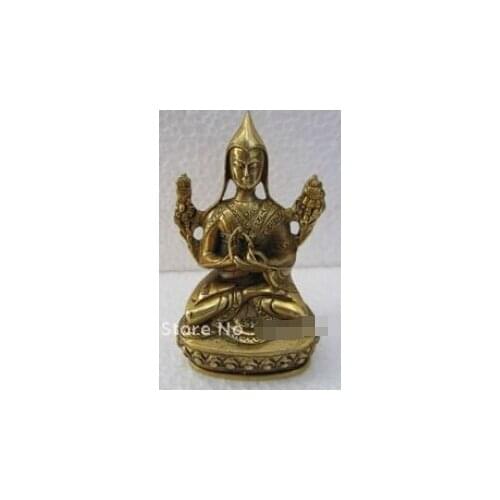 Fast shipping Brass Little Tsongkahpa Guru Buddha Tibet Bronze Statue Figurine