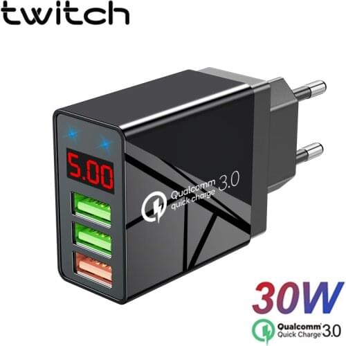 Twitch Led display Fast Charger Quick charge 3.0 QC 30W USB Charger for iPhone 11 Phone Wall Charger for Samsung s10 Xiaomi 9