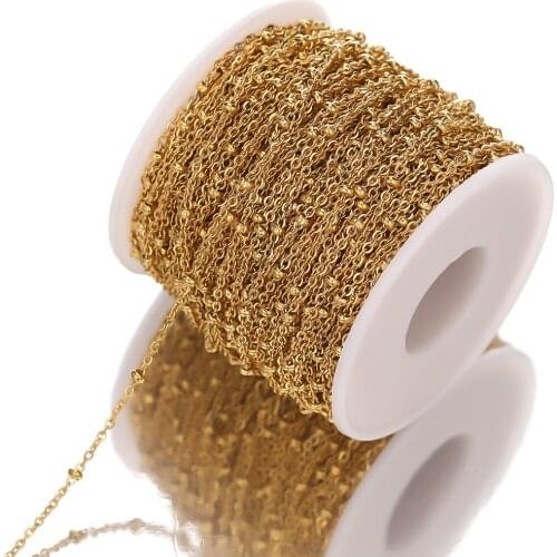 2 Meters Stainless Steel Gold Beads Link Cross Chains Bulk for DIY Gifts Jewelry Making Necklaces Bracelets Anklets Findings