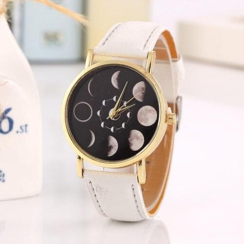 Watch Women Ladies Luxury Lunar Eclipse Pattern Casual Leather Band Analog Montre femme Clock Female Quartz Wrist Watch