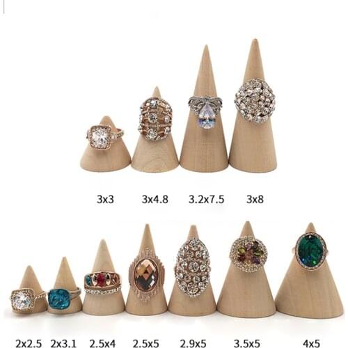 Wooden ring holders cone ring stand for jewelry exhibitor pandora rings holder jewellery organizer case props rack display