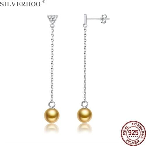 SILVERHOO Drop Earrings Women Real 925 Sterling Silver Long Tassel Shell Earrings Fine Jewelry Anniversary Gift For Girlfriend