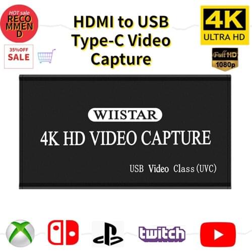 4K HDMI Video Capture Card Box HDMI to USB Type-C HD Video Converter 1080P HDMI Output Live Streaming Broadcasts Video Recording