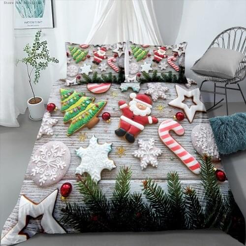 2/3 Pieces Santa Claus Bedding Set Merry Christmas Colorful Duvet Cover Snowflake Cover Set 3D Print Christmas Tree Bedspread