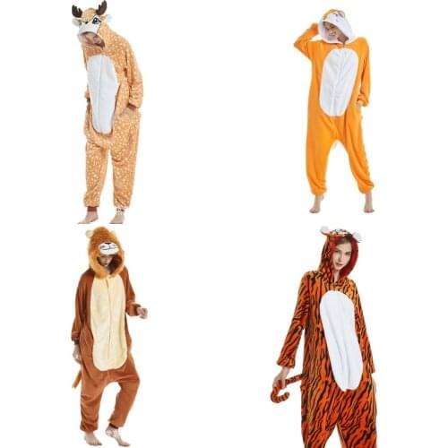 Fox Pajamas Adult Onesie Women Pyjamas Pijama Tiger Monkey Onesies For Adults Winter Sleewear Onepiece 2019