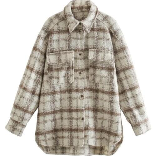 Merodi Women Autumn Vogue Plaid Hm Long Jackets Female Casual Single Breasted Double Pockets Long Sleeve Thick Coats Outwear