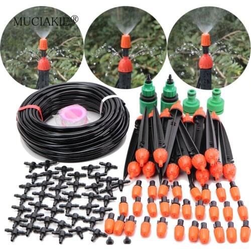 MUCIAKIE 20M Adjustable Sprayers on Stake Functional Misting Drip Micro Spray System Patio Watering Irrigation Kits 1/4'' Tubing