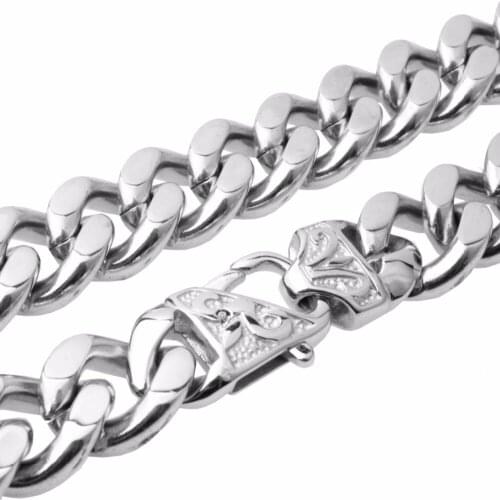 Mens Cool 316L Stainless Steel Silver Color Curb Cuban Link Chain Necklace or Bracelet 7-40" Gift Jewelry 13/15mm Width