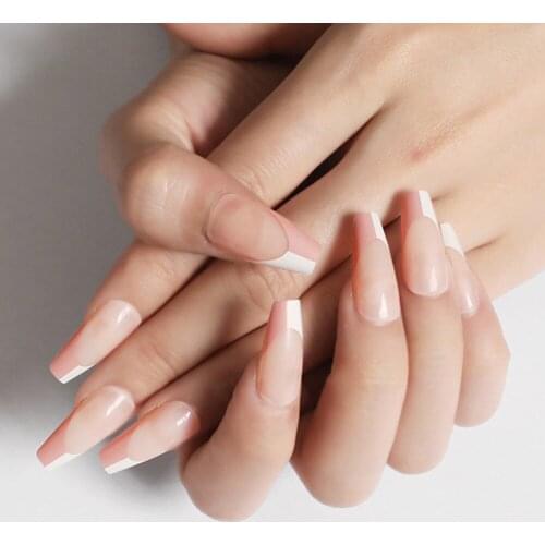 False Nails With Designs New Ballet French Fake Nails European And American Pink Manicure Skin Color Wearing Nails TN