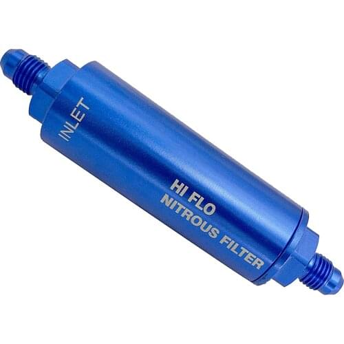 Nitrous and Fuel Filters Anodized Billet Aluminum 15552N-O-S Nit140 Micron (-4AN) Blue