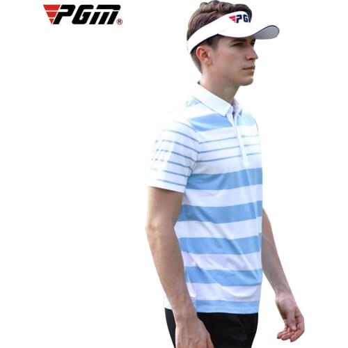 PGM Summer New golf apparel mens short-sleeved striped golf t-shirt leisure cotton Breathable Quick Dry Sportswear Men clothing