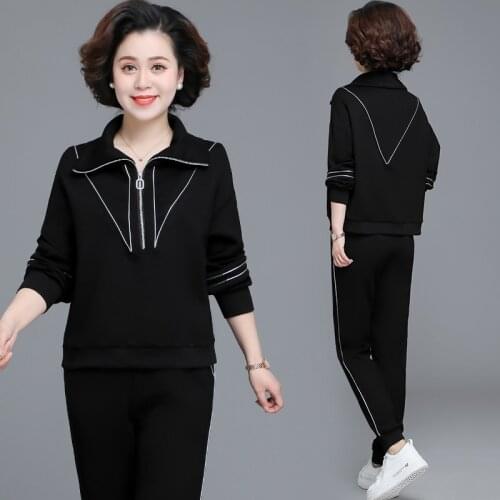 Casual Tracksuit Two Piece Set Women Tops and Pants Outfits Autumn Women Solid Sweatpants Set Women turndown collar Pullover