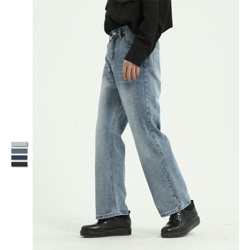 Straight Leg Jeans for Men Denim Pants Man Clothing Korean Fashion Retro Vintage Jeans Loose Casual Trousers Blue Baggy Jeans