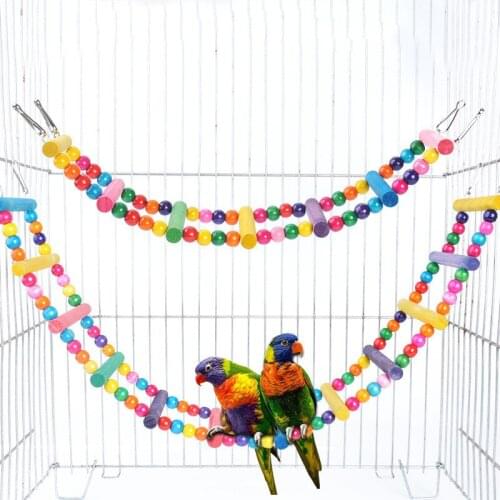 Birds Pets Parrots Ladders Climbing Toy Hanging Colorful Balls with Natural Wood Birds Use Swings To Exercise and Climb Ladders