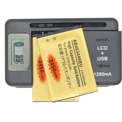 2x 2450mAh AB463446BU Gold Replacement Battery + LCD Charger For Samsung SGH GH SGH-E251,SGH-E258,SGH-E350,SGH-E428,SGH-E500 ect