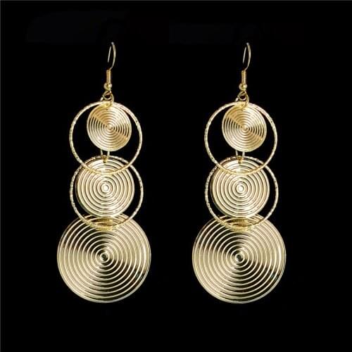 SHUANGR Vintage Bohemia 2 Color Gold Color Round Long Drop Earring For Women Jewelry Pendientes Mujer Brincos