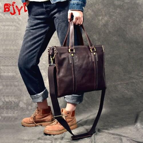 Vintage Handmade Leatehr Mens Handbags High-grade Leather Men Business Shoulder Messenger Bag Male Leather Computer Briefcase
