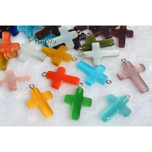 Yingwu Wholesale 50pcs many colors cross opal stone cat eyes beads little charm pendant for necklace DIY jewelry making