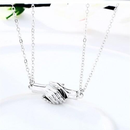 2pcs Magnet Attraction Double Hand Necklaces Pendants For Women Romantic Jewelry Stainless Steel Chain Wedding Necklace Gift