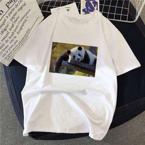 Womens T-shirt 90s Ulzzang Harajuku Graphic Funny Panda pictures Print Tees O Neck Casual Womens Top Clothings