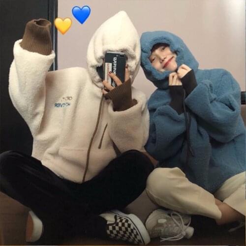 Korean Style Women Hoodies Fashion Warm Full Sleeve Loose Tops Hooded Letter Embroidered Harajuku Pullover Hoodies Woman Clothes