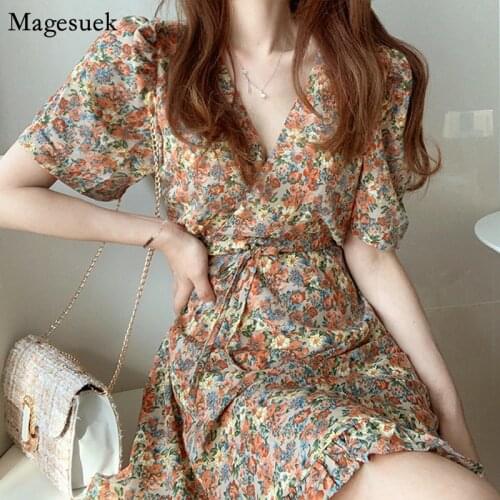 Print Summer Dress Women 2021 New Boho Vintage Chiffon Dress Party Short Sleeve Floral Dresses Plus Size S-XL Robe Vestido 15297