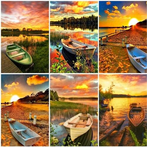 ZOOYA 5D DIY Diamond Painting Sunset Full Square Round Drill Diamond Embroidery Boat Scenery Cross Stitch Mosaic Sale Crafts