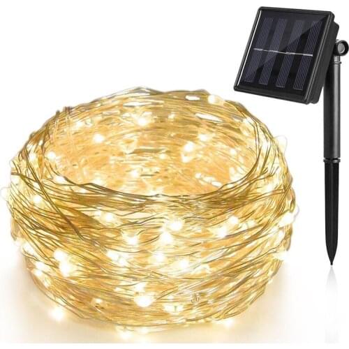 1pcs 10m 100leds solar indoor LED copper string lights outdoor home waterproof lights with landscape garden lighting