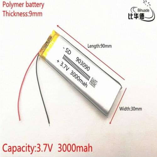 1pcs/lot 3.7V,3000mAH,903090 PLIB; polymer lithium ion / Li-ion battery for GPS,mp3,mp4,mp5