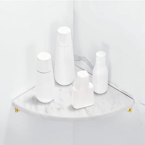 1Pcs Marble Aluminum Triple-Cornered Shelf Bathroom Corner Shelf Wall Hanging Shower Room White Corner Wall Shelves