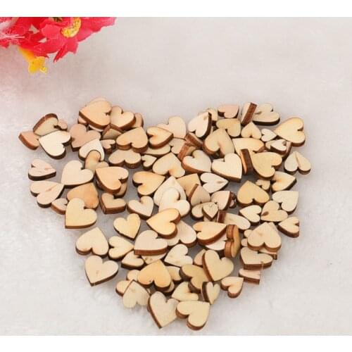 100PCS Rustic DIY Wood Heart Love Miniatures Blank Unfinished Natural Crafts Table Scatter Decoration Wedding Party Ornaments